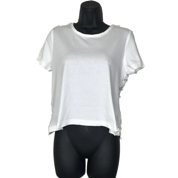 Sea New York White 100% Cotton Top With Open Daisy Crochet Back Size 4 - Picture 3 of 7